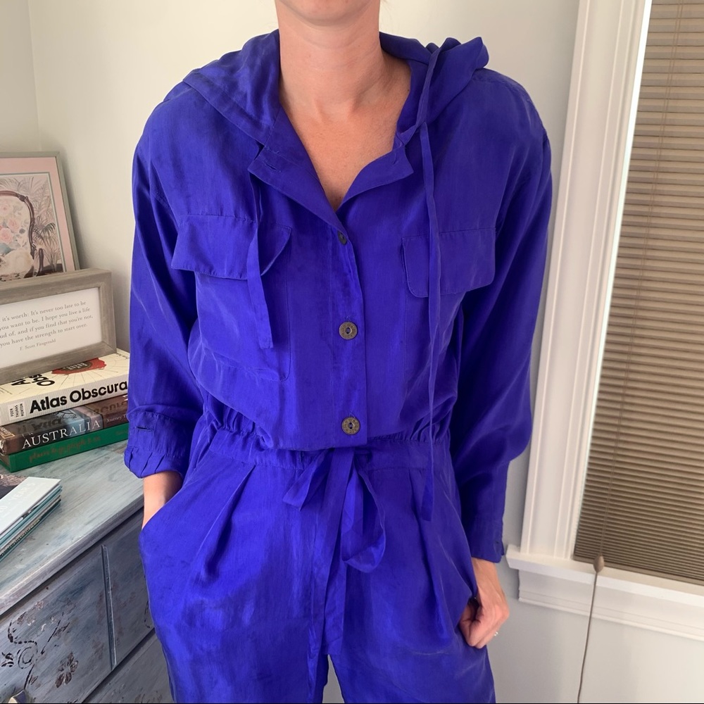 Vintage Saks Real Clothes Silk Blue Jumpsuit - Picture 2 of 14